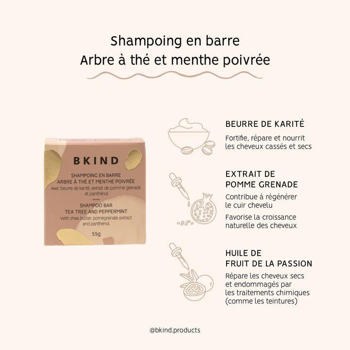 Shampoing en barre Arbre à Thé et Menthe Poivrée (Cheveux Colorés) - Bkind